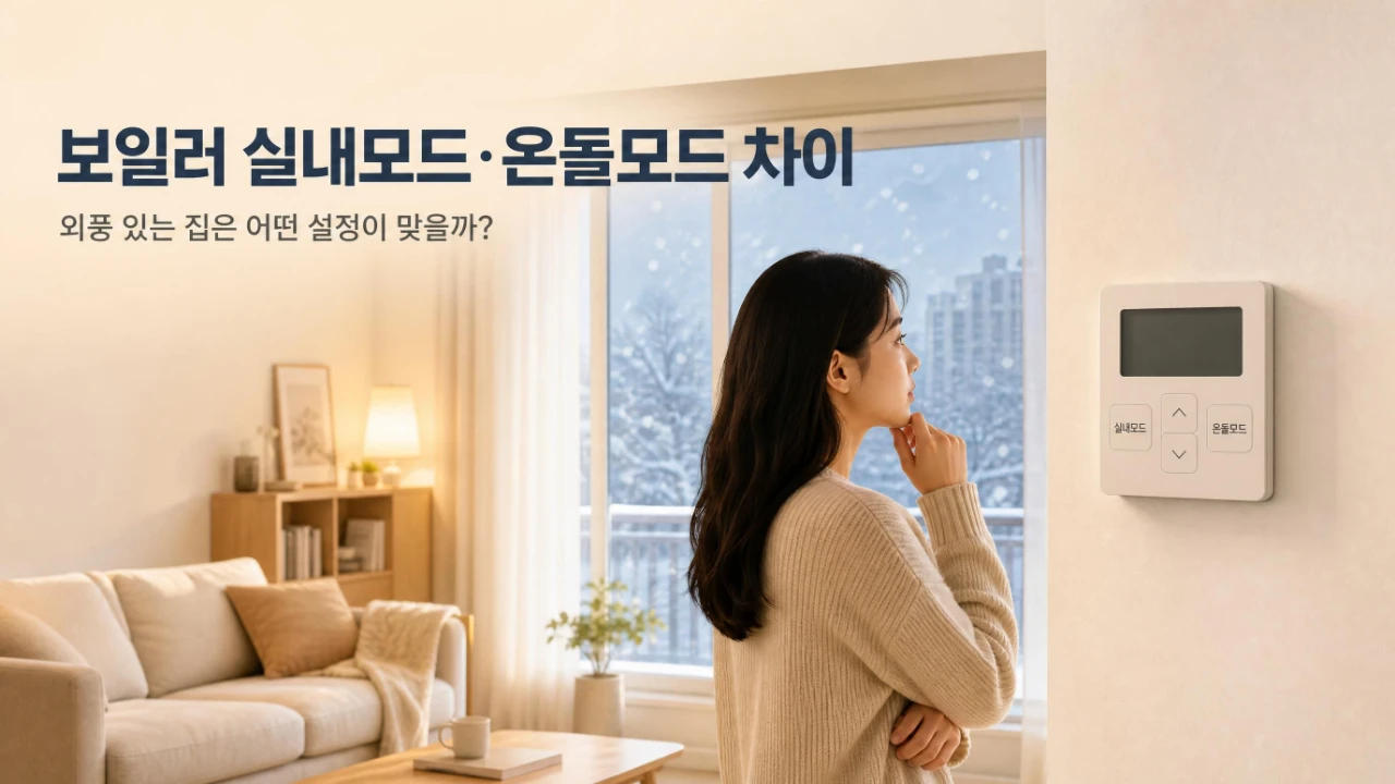 겨울철 보일러 온도조절기에서 실내모드와 온돌모드를 살펴보는 모습