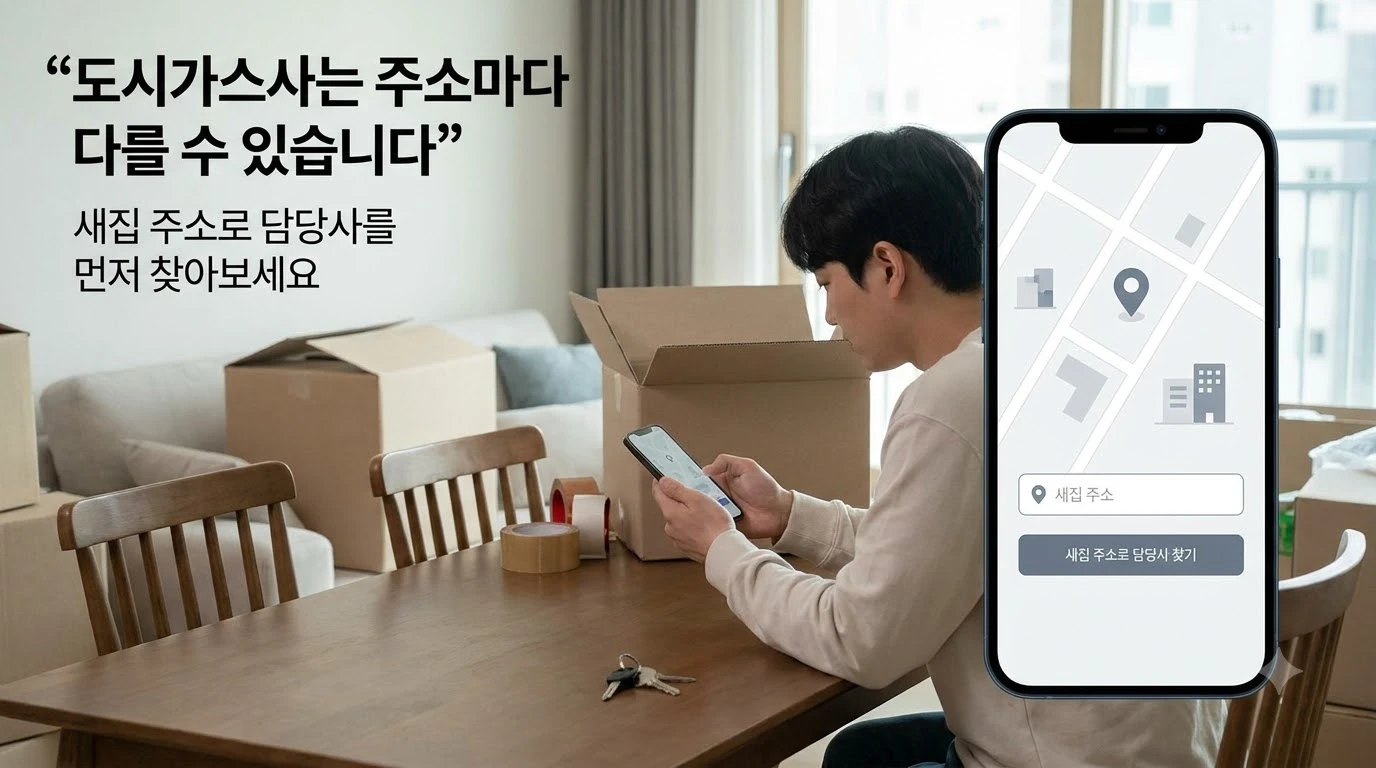 새집 주소를 입력해 관할 도시가스사를 찾는 모습