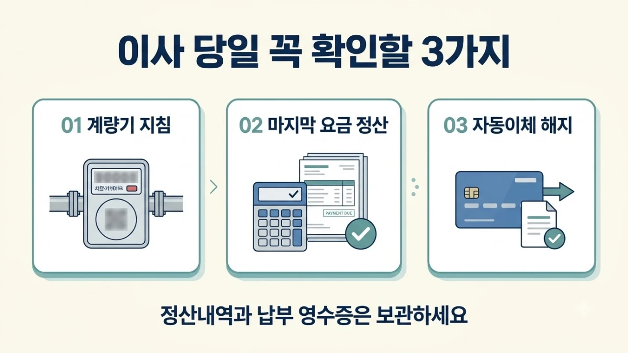 이사 당일 계량기 지침, 마지막 요금 정산, 자동이체 해지의 세 가지 확인사항