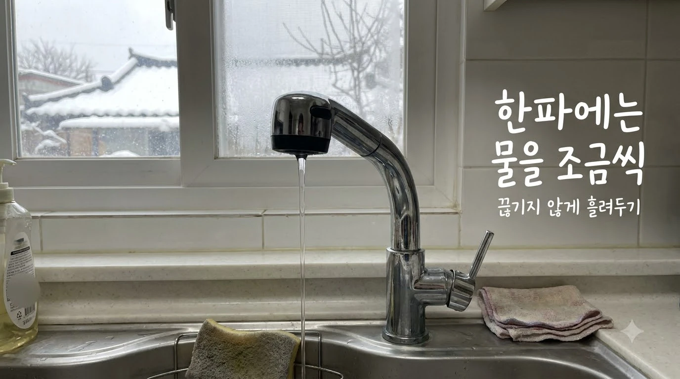 수도꼭지에서 가느다란 물줄기가 끊기지 않고 흐르는 모습