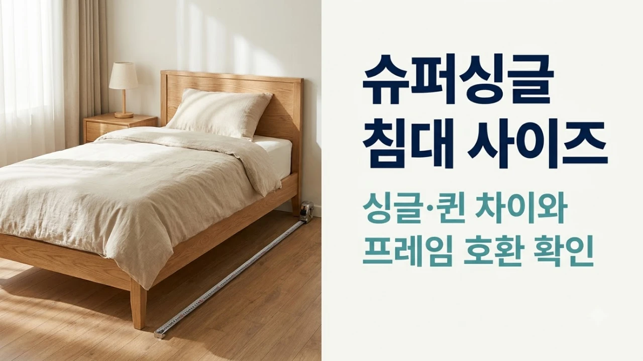 슈퍼싱글 침대의 크기와 설치 공간을 알아보기 위해 줄자를 준비한 아파트 침실 모습